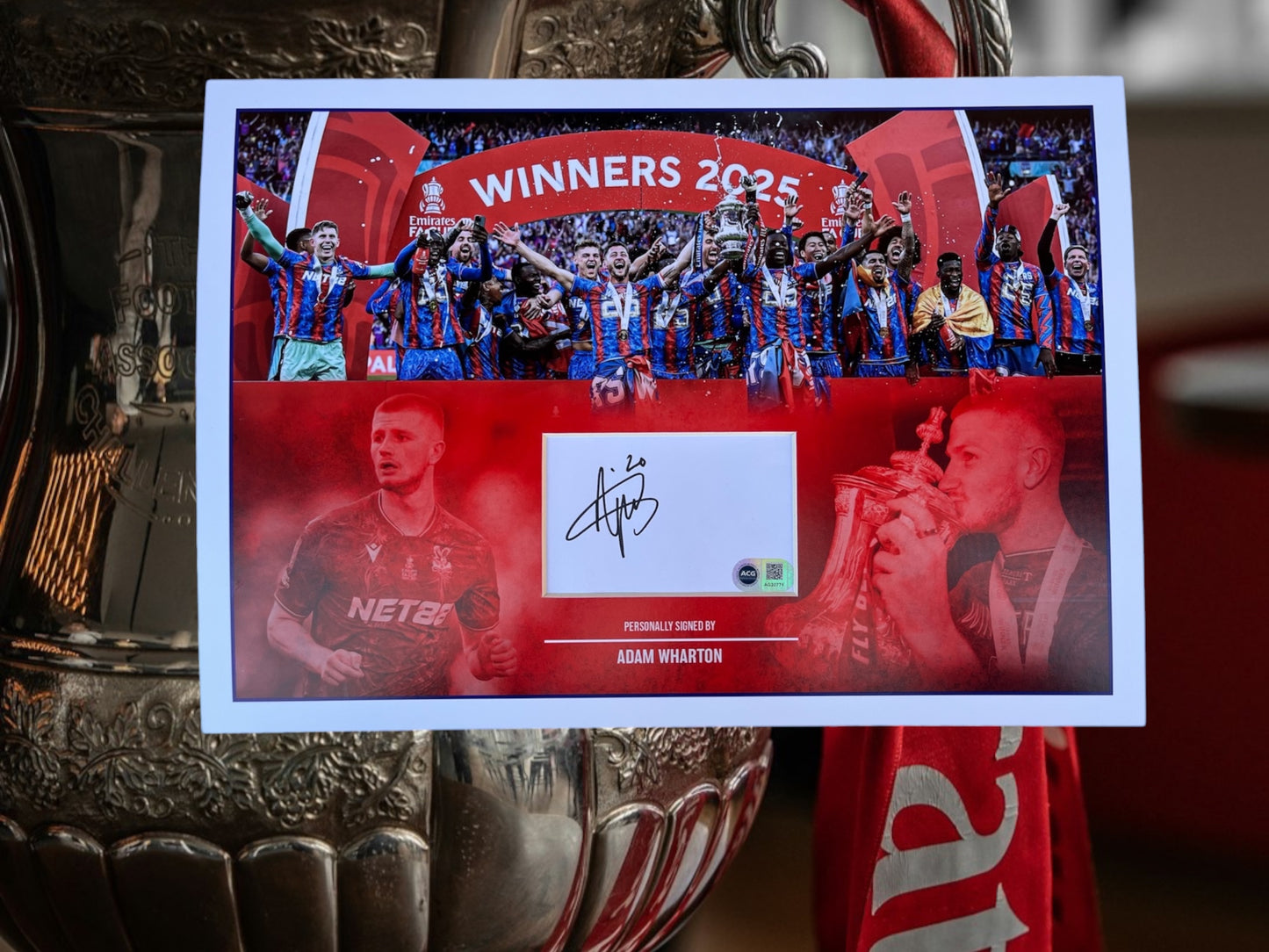 Crystal Palace signed Adam Wharton white card in bespoke A3 Mount ACG Authentication