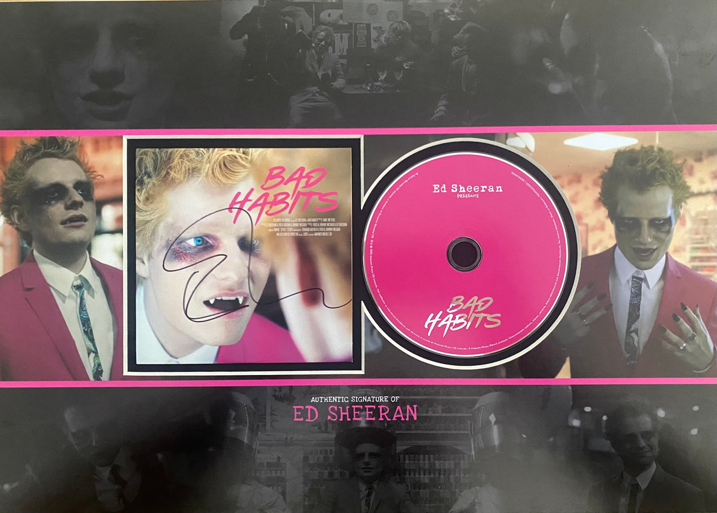 Ed Sheeran Signed Bad Habits CD insert mounted in bespoke A3 mount design