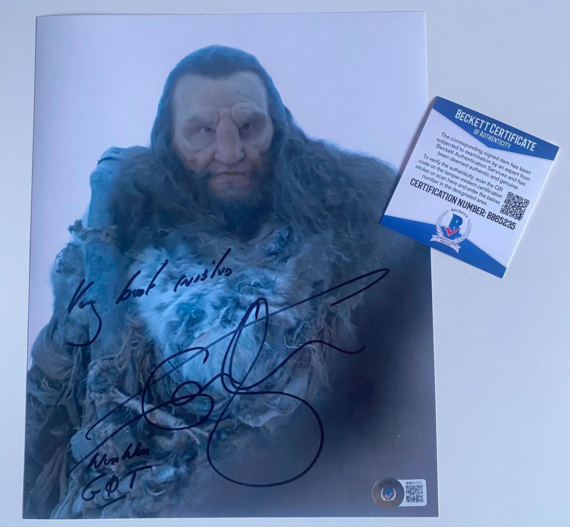 Ian Whyte (Wun Wun) Game of Thrones Signed 8x10 Beckett Authenticated.