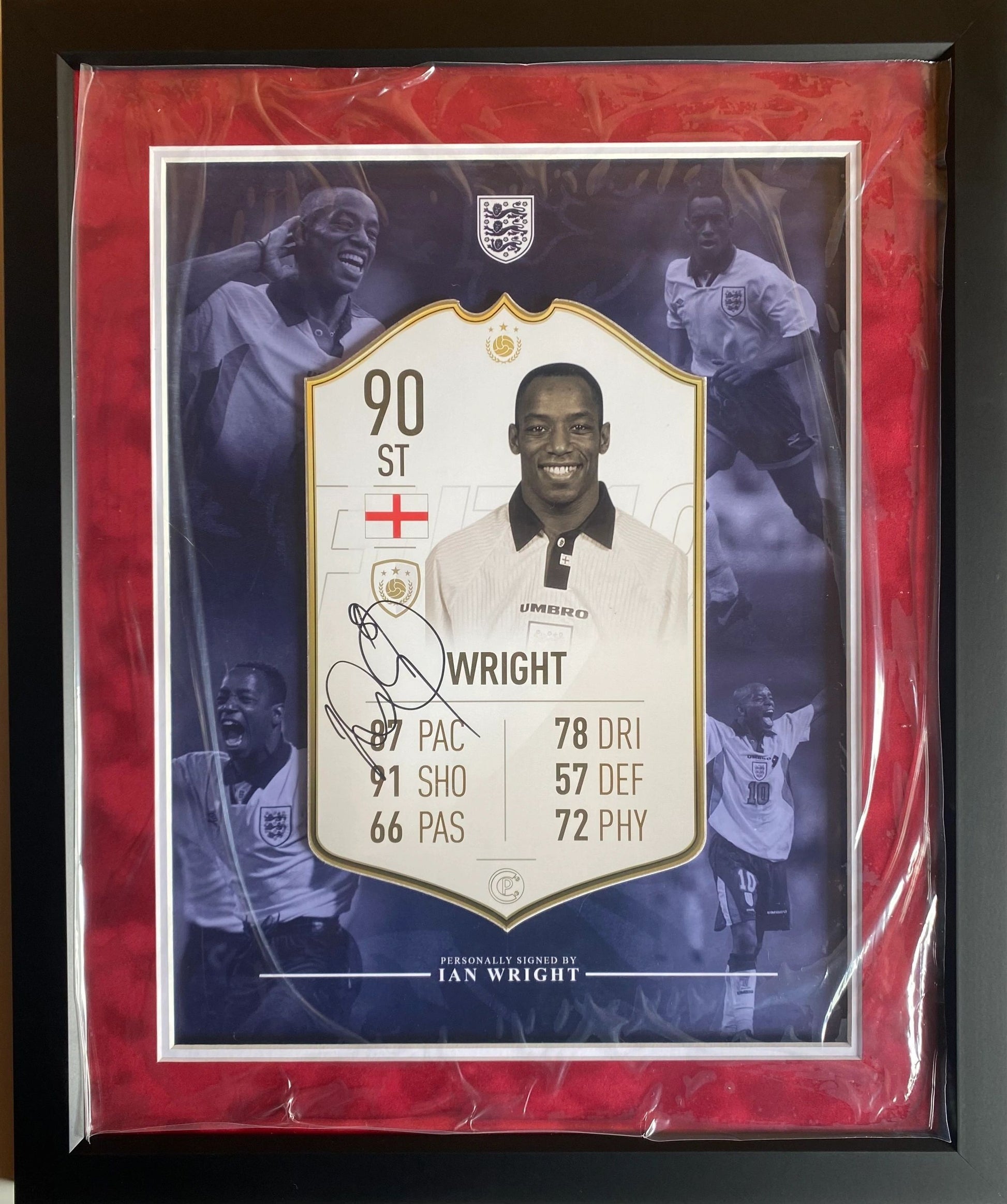 Ian Wright Signed England Football Card Mounted and Framed