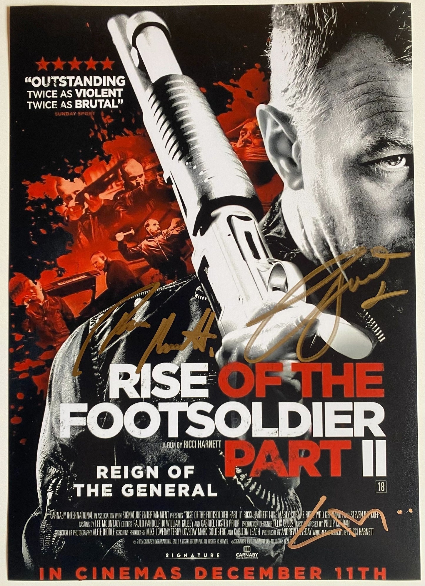 Triple signed Rise of the Footsolider part II A4 poster