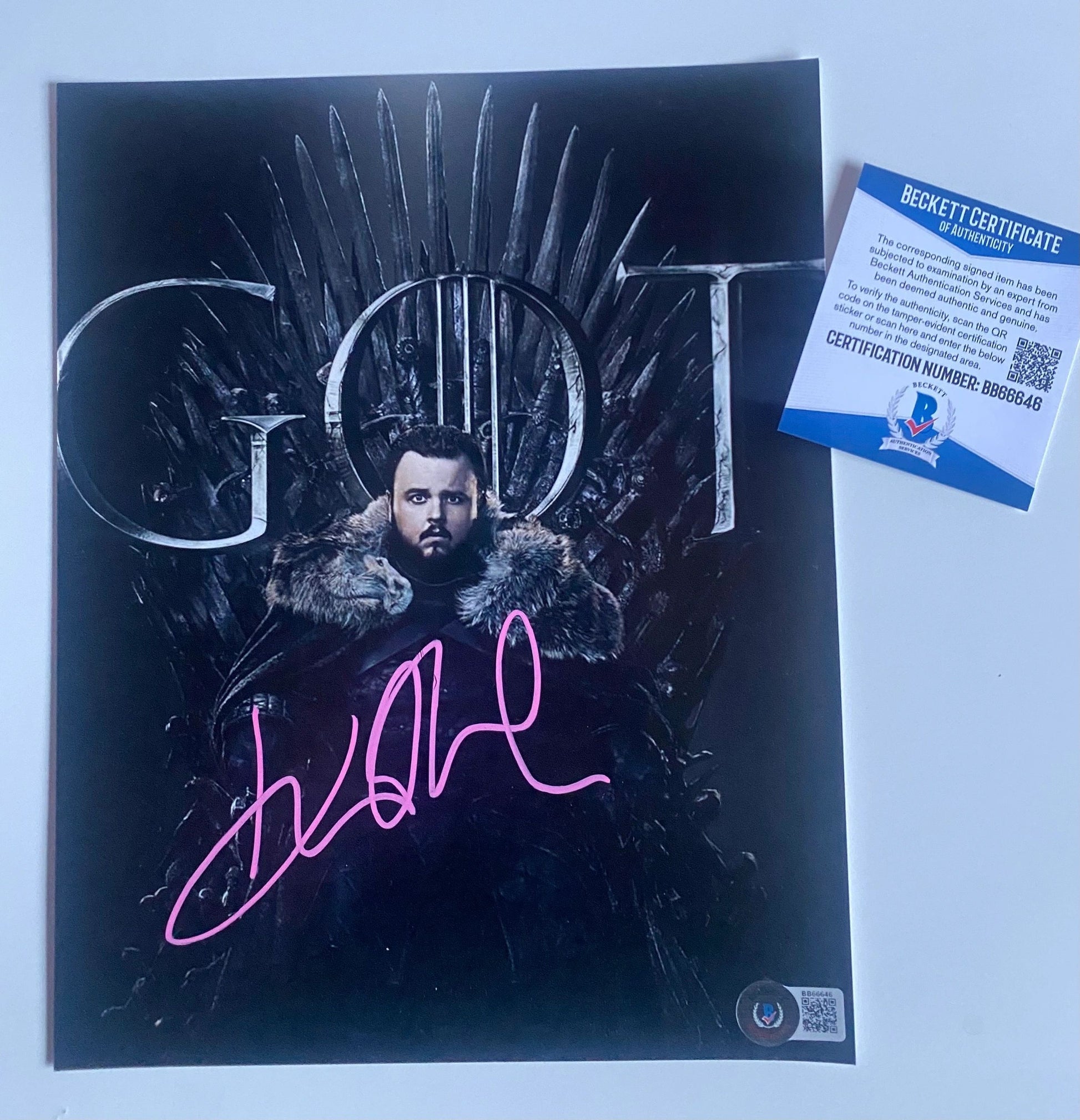 John Bradley Game of thrones signed 8x10 - Beckett Authenticated