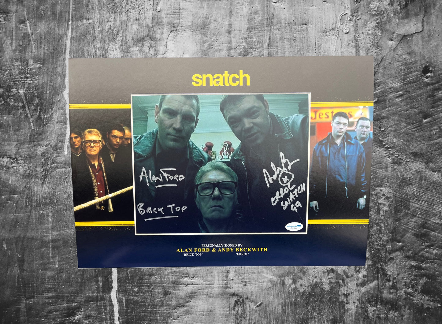 Alan Ford & Andy Beckwith Signed Snatch 10x8 photo in custom A3 Mount design with ACOA Authentication