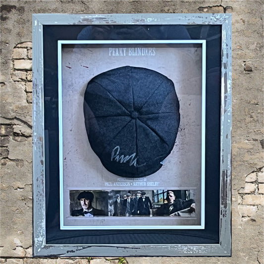 Paul Anderson Signed Peaky Blinders Arthur Shelby Flat Cap Mounted and Framed SWAU Authenticated