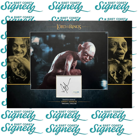 Andy Serkis Signed white Card Mounted Lord of the Rings 'Sméagol / Gollum' bespoke mount ACOA Authentication