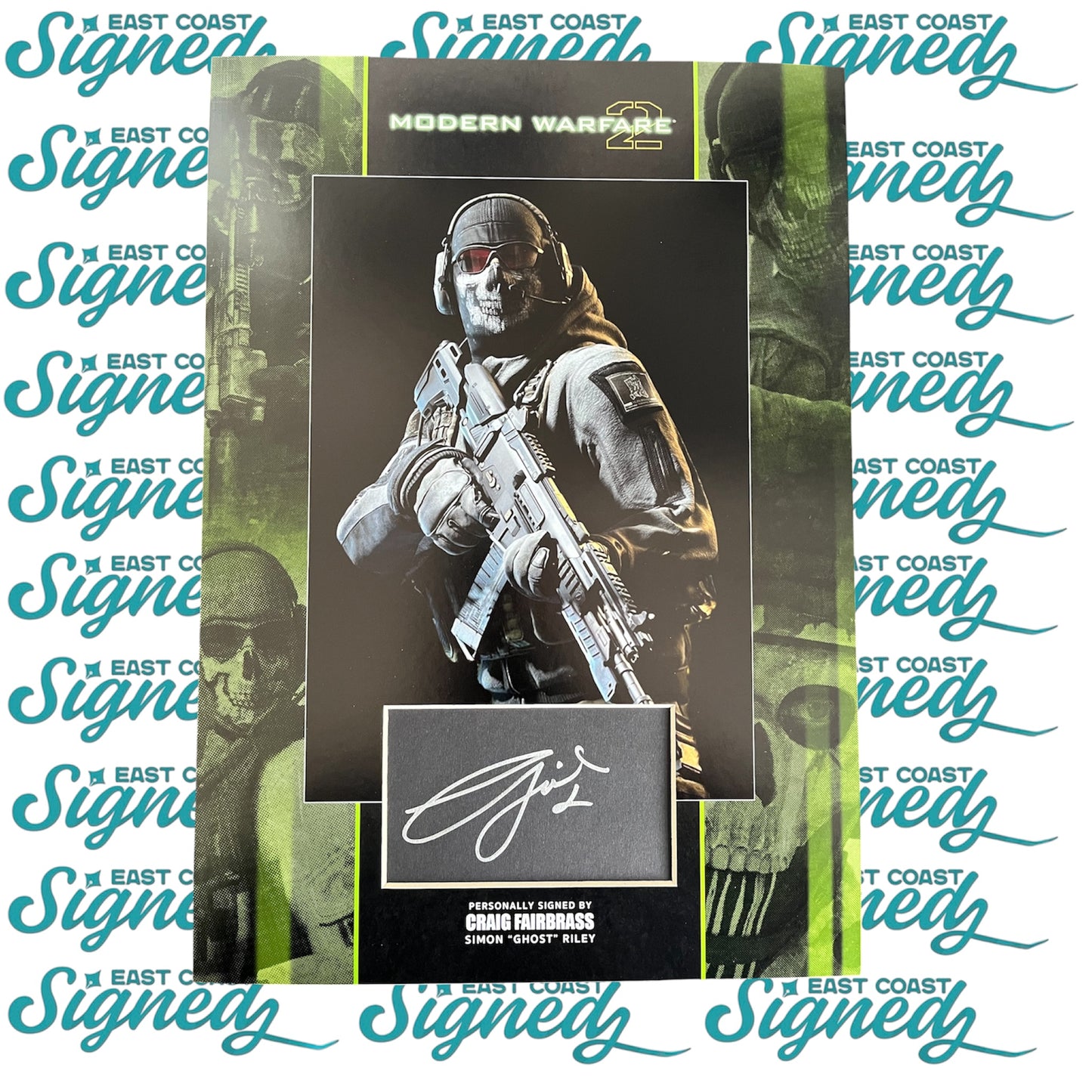 Craig Fairbrass signed Black card in bespoke Call Of Duty A3 Simon Ghost Riley Mount design